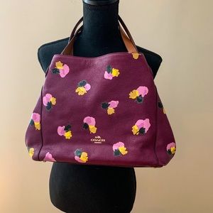 Coach purple floral pebble leather bag